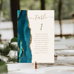 Numeração De Mesa Teal Dourado Agate Ivory Núm.<br><div class="desc">A borda esquerda desta elegante e moderna placa de número da mesa de casamento apresenta uma coloração d'água lacrimogênea cortada com falso brilho dourado. A palavra "mesa" aparece em um guião de escrita manuscrita dourada sobre fundo de marfim. Adicione os nomes dos seus convidados que estão atribuídos a cada mesa....</div>