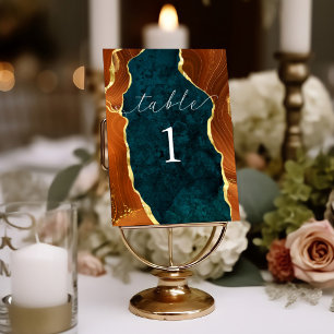 Numeração De Mesa Teal Marble Burnt Orange & Dourado Agate Table Num