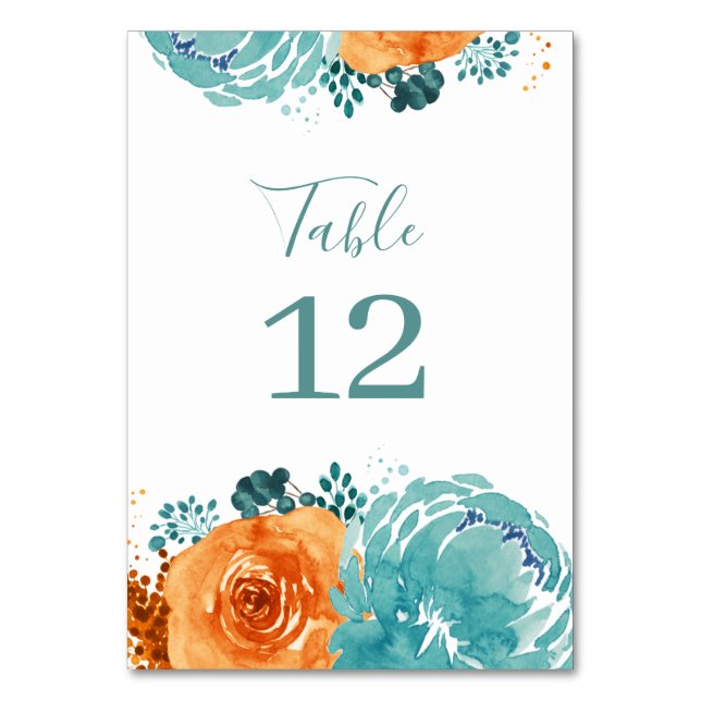 Numeração De Mesa Teal Orange Boho Floral terracotta (Frente)