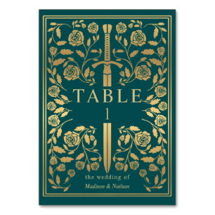 Numeração De Mesa Teal Royal Medieval Sword Weding Table Number