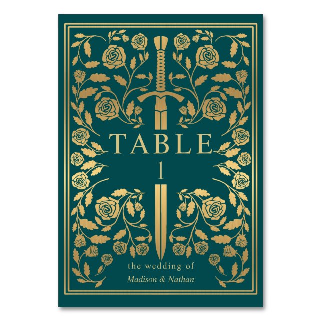 Numeração De Mesa Teal Royal Medieval Sword Weding Table Number (Frente)