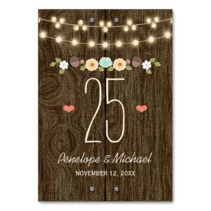 Numeração De Mesa Teal String of Lights Rustic WedTable Number