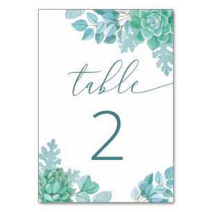 Numeração De Mesa Teal Succulent Wedding   Azul Verde Botânico