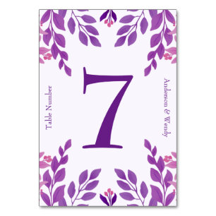 Numeração De Mesa Tema de Casamento de Folhas Roxas