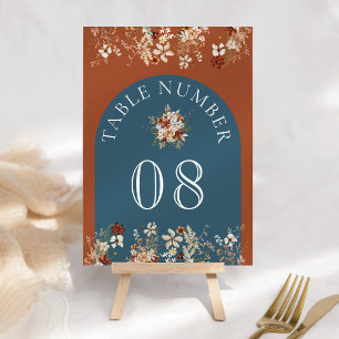 Numeração De Mesa Terracota Floral de Wildflower Azul Desbotado Casa