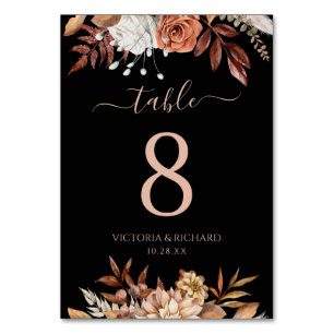 Numeração De Mesa Terracota Folhagem Floral Outono Preto Casamento d