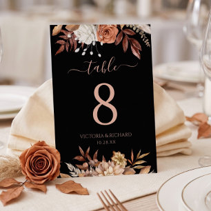 Numeração De Mesa Terracota Folhagem Floral Outono Preto Casamento d