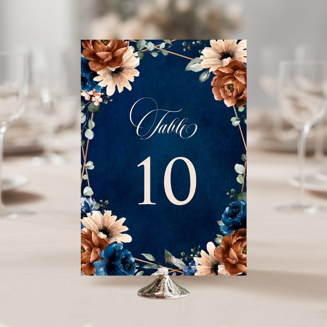 Numeração De Mesa Terracotta Azul Marinho Verde Geométrico Casamento (Terracotta Navy Blue Greenery Geometric Wedding Table Number)