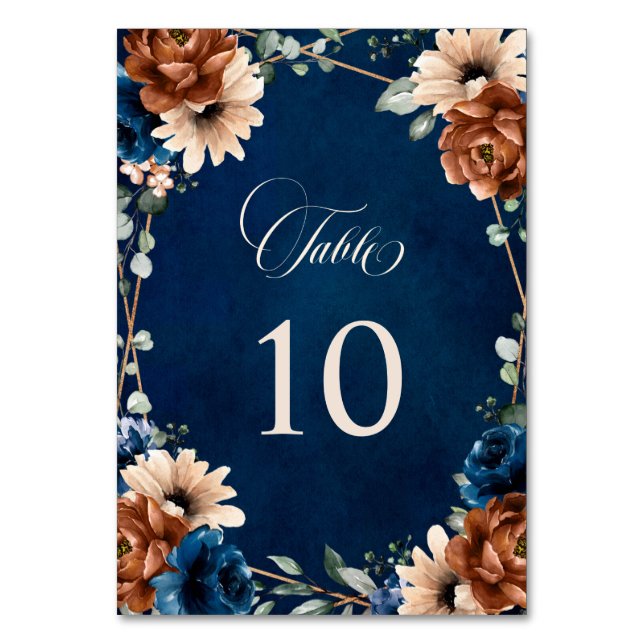 Numeração De Mesa Terracotta Marinho Blue Greenery Casamento Geométr (Frente)