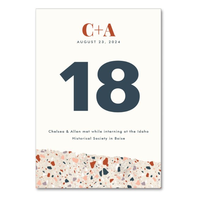 Numeração De Mesa Terrazzo Slab Wedding Double Sided (Frente)