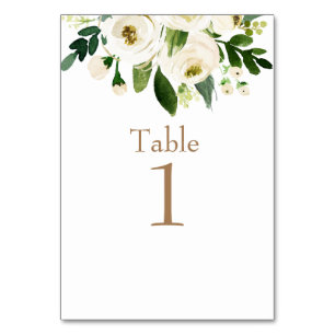 Numeração De Mesa Texto Dourado de Casamento Floral Branco da Aquare