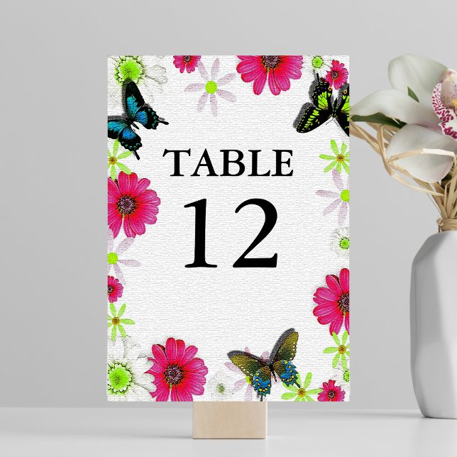 Numeração De Mesa Textura Mosaico com Flores & Borboletas Casamento (Mosaic Texture with Flowers & Butterflies Wedding Table Number)