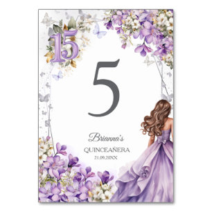 Numeração De Mesa Tiara de Borboleta Prata Lavanda Quinceañera
