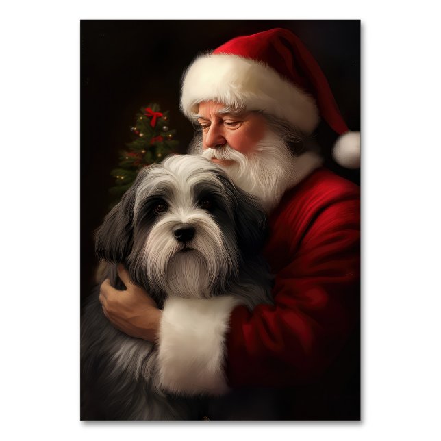 Numeração De Mesa Tibetano Terrier Santa Claus Festivo Natal (Frente)