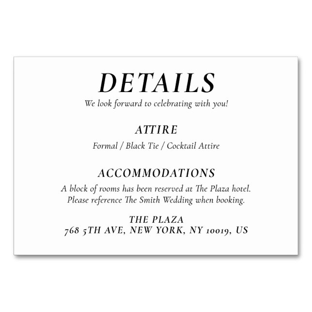 Numeração De Mesa Timeless White Elegant Wedding Detail Cards (Frente)