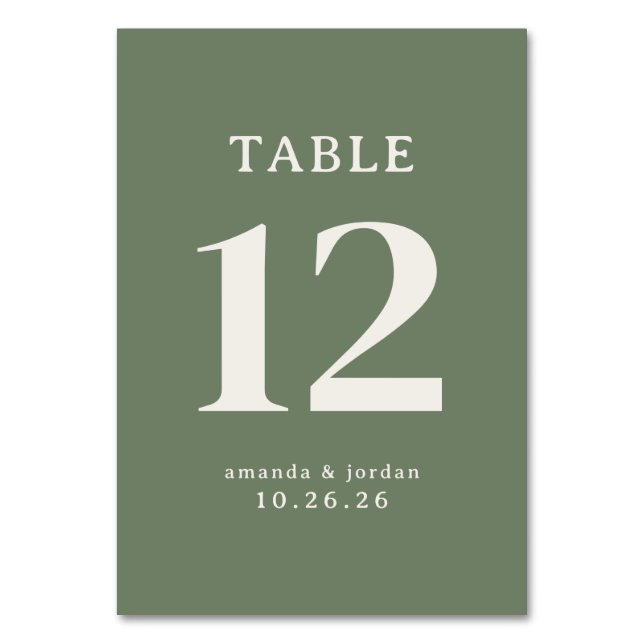 Numeração De Mesa Tipografia Sofisticada de Azeitona (Frente)