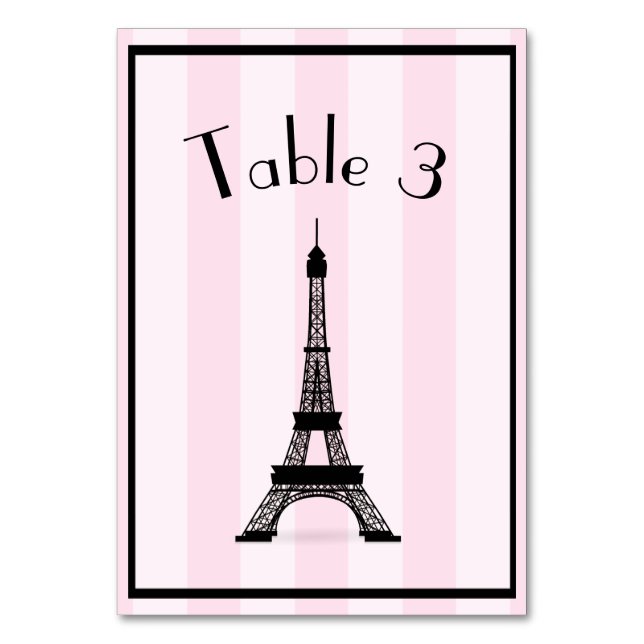 Numeração De Mesa Torre Negra Eiffel Preta - Stripe Rosa Parisiense  (Frente)