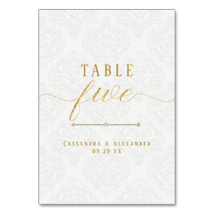 Numeração De Mesa Traço Branco Elegante Dourado 5 Cinco Casamentos