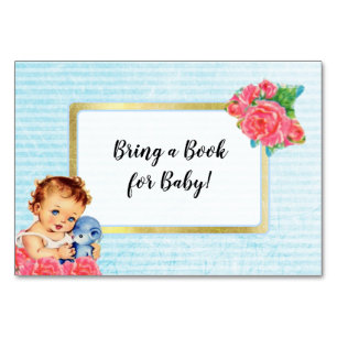 Numeração De Mesa Traga um Livro para Bebê Vintage Girl e Rosa Card