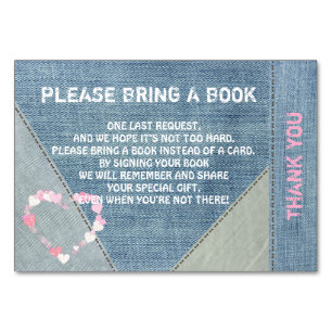 Numeração De Mesa Traga um livro - Placas de Chá de fraldas de Denim