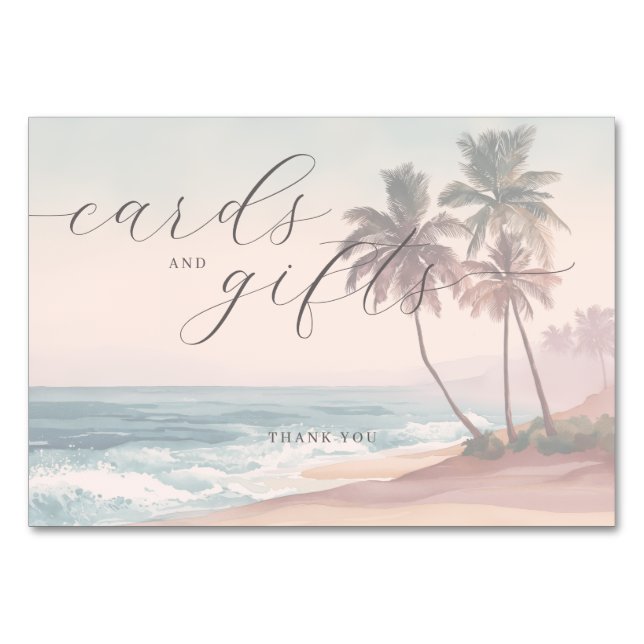 Numeração De Mesa Tranquil Pastel Watercolor Beach Scene (Frente)