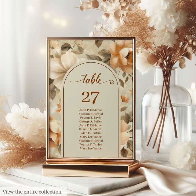 Numeração De Mesa Trendy Boho Copper Ivory Olive Floral Table Number (Trendy Boho Copper Ivory Olive Floral Table Number)