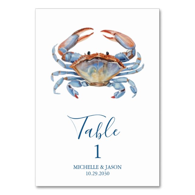 Numeração De Mesa Trendy Watercolor Crab - Náutico (Frente)