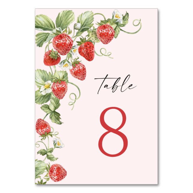 Numeração De Mesa Trendy Watercolor Meadow Strawberry (Frente)