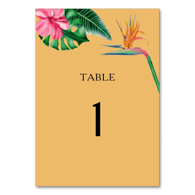 Numeração De Mesa Tropicais de aquarela - número da mesa de casament (Frente)