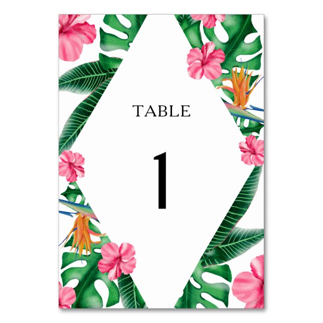 Numeração De Mesa Tropicais de aquarela - número da mesa de casament (Frente)