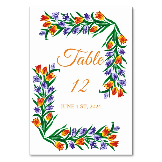 Numeração De Mesa Tulipas multicoloridas Buquê Thunder_Cove (Frente)