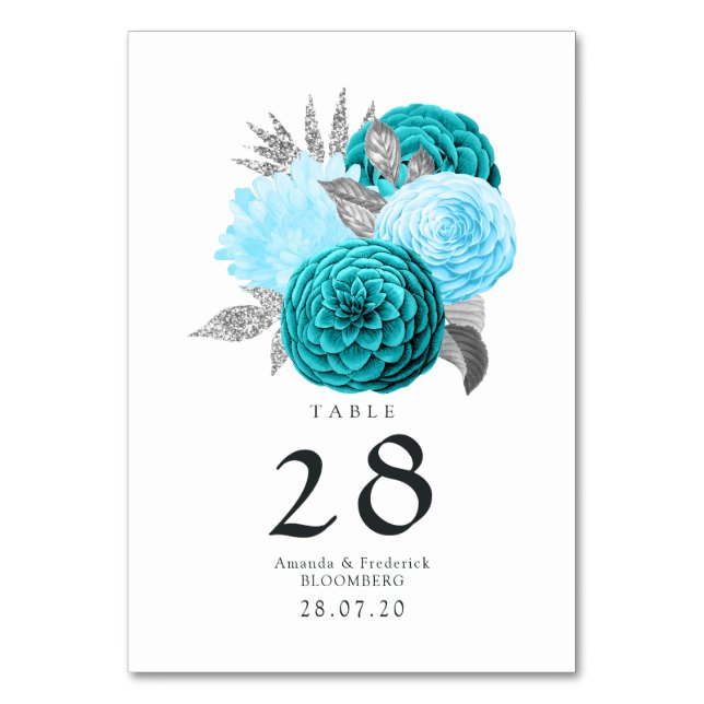 Numeração De Mesa Turquesa - Casamento Floral Turquesa e Prata (Frente)