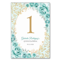 Turquesa Dourado Floral Quinceanera