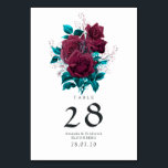 Numeração De Mesa Turquesa e Casamento Floral Burgundy<br><div class="desc">Trendy Turquoise-Teal e Burgundy,  cartão de mesa floral. Ideal para qualquer tema ou casamento de jardim.</div>