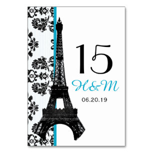 NUMERAÇÃO DE MESA TURQUOISE DAMASK EIFFEL TOWER PARISIAN WEDDING