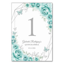 Turquoise Silver Floral Quinceanera