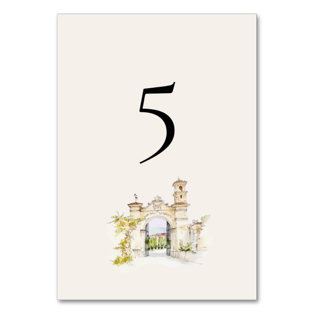 Numeração De Mesa Tuscany Italy Wedding Table Numbers Watercolor (Frente)