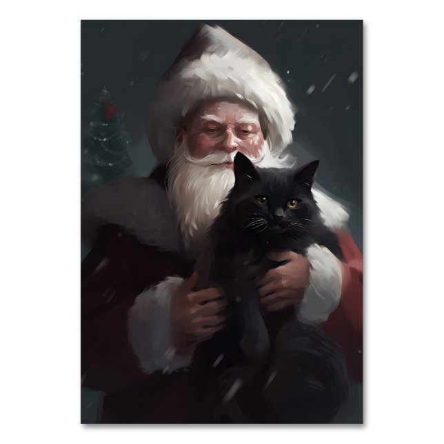 Numeração De Mesa Tuxedo Cat Com Papai Noel Natal Festivo (Frente)