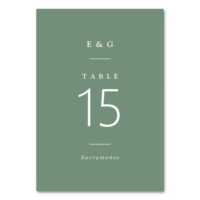 Numeração De Mesa Typografia Moderna Casamento Verde Eucalyptus (Frente)