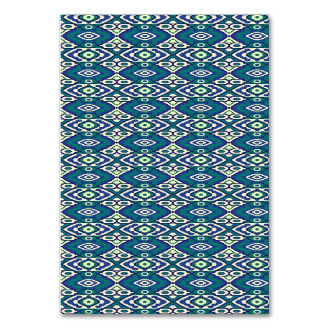 Numeração De Mesa Um padrão simétrico de motivos azuis num tecido (Frente)