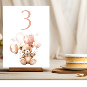 Numeração De Mesa Urso Bonito Com Balões Bebê rosa