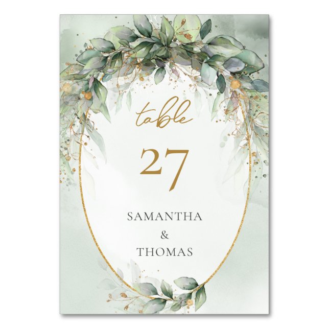 Numeração De Mesa Urticária russa eucalipto sage ouro verde (Frente)