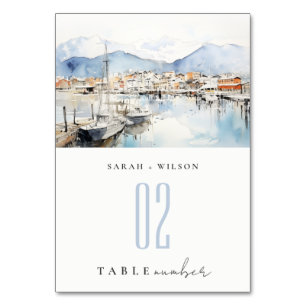 Numeração De Mesa Ushuaia, Argentina Paisagem Aquarela Casamento