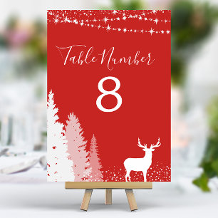 Numeração De Mesa Veado Vermelho Rústico Floresta de Inverno Vermelh