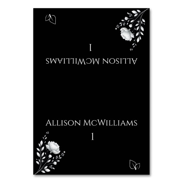 Numeração De Mesa Vegetariano Negro e Branco do Casamento Elegante M (Frente)