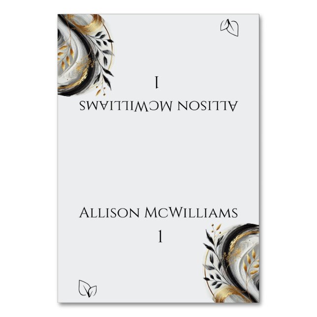 Numeração De Mesa Vegetariano Preto Moderno e Dourado Casamento (Frente)