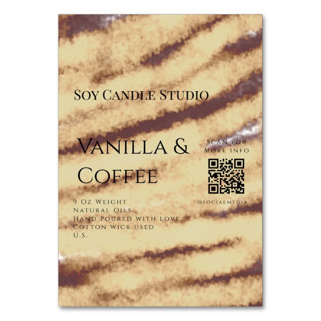 Numeração De Mesa Velas de café de baunilha adicionar barramento QR (Frente)