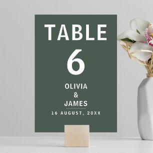 Numeração De Mesa Verde escuro   Casamento Moderno de Moss Minimalis