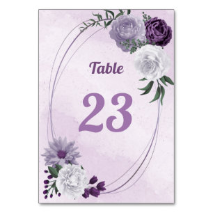 Numeração De Mesa Verde floral roxo e branco romântico