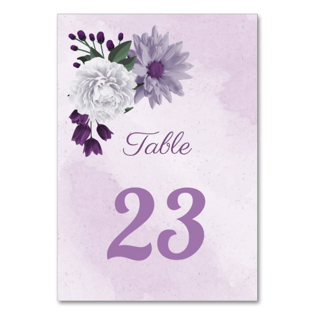 Numeração De Mesa Verde floral roxo e branco romântico (Frente)
